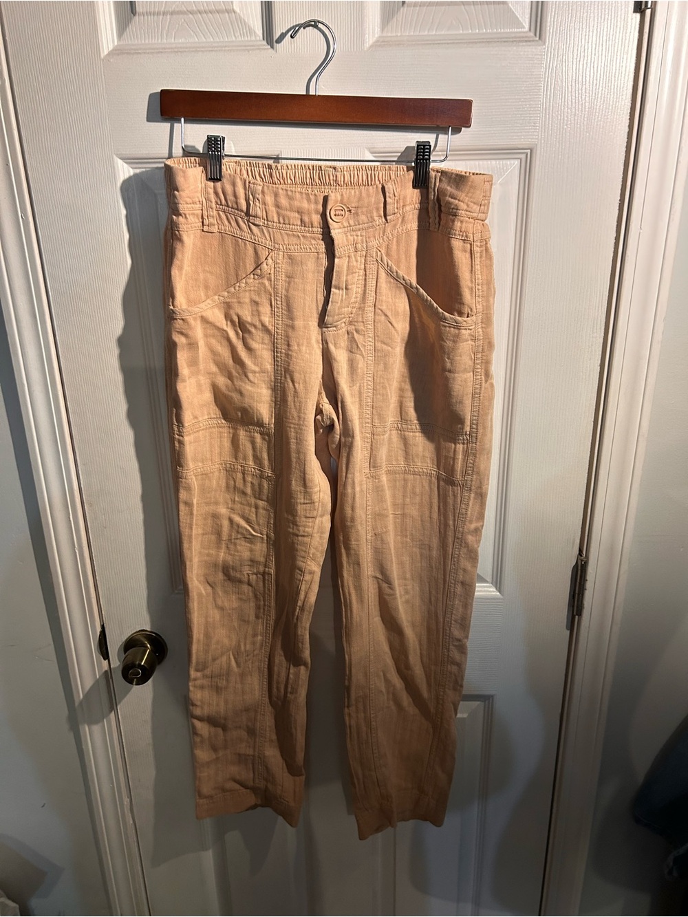 Free  People Lucid Dreams Linen Cargo Pants Lightweight Tan Pants